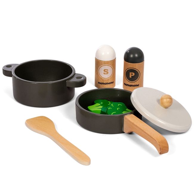Set oala si cratita de jucarie, din lemn, 2 ani +, MamaMemo KDGAS85514