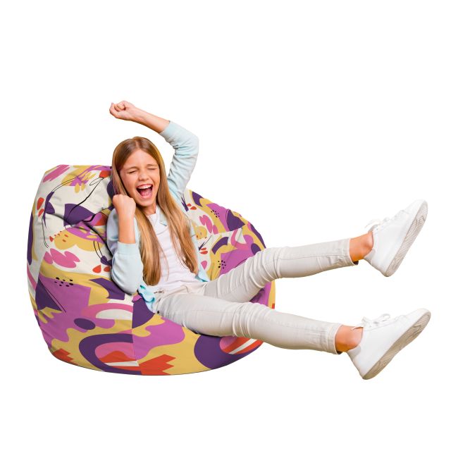 Fotoliu Units Puf Bean Bag tip para L, impermeabil, indoor/outdoor, sac interior, cu maner, 80 x 80 x 60 cm, Abstract Jungle Mov BEANUNB-PR-L-EXT-178