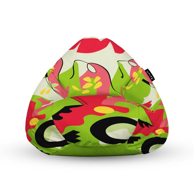 Fotoliu Units Puf Bean Bag tip para L, impermeabil, indoor/outdoor, sac interior, cu maner, 80 x 80 x 60 cm, Abstract Jungle Pepene BEANUNB-PR-L-EXT-179