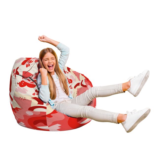 Fotoliu Units Puf Bean Bag tip para L, impermeabil, indoor/outdoor, sac interior, cu maner, 80 x 80 x 60 cm, Abstract Jungle Rosu BEANUNB-PR-L-EXT-182