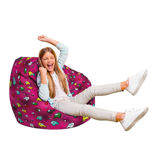 Fotoliu Units Puf Bean Bag tip para L, impermeabil, indoor/outdoor, sac interior, cu maner, 80 x 80 x 60 cm, Among Us Magenta BEANUNB-PR-L-EXT-216