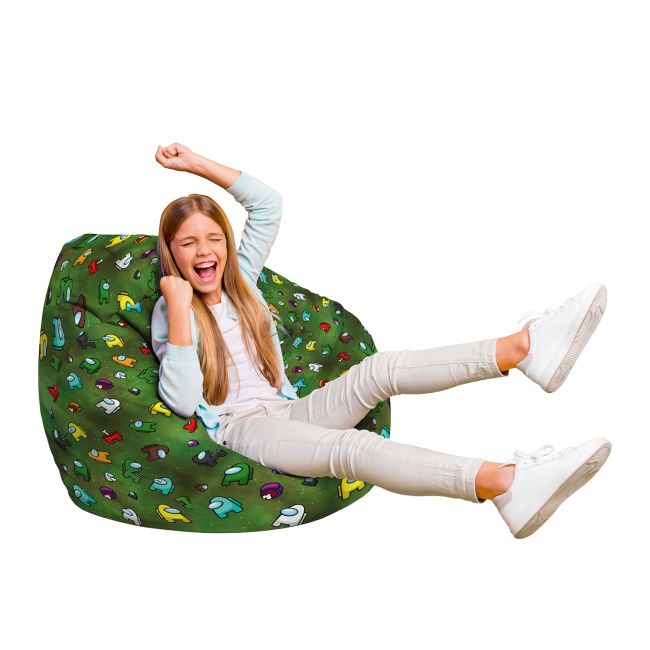 Fotoliu Units Puf Bean Bag tip para L, impermeabil, indoor/outdoor, sac interior, cu maner, 80 x 80 x 60 cm, Among Us Verde BEANUNB-PR-L-EXT-215