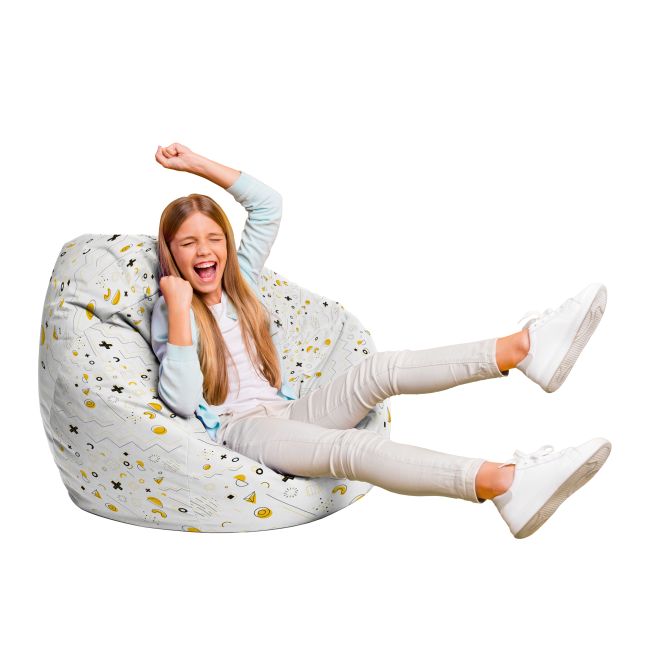 Fotoliu Units Puf Bean Bag tip para L, impermeabil, indoor/outdoor, sac interior, cu maner, 80 x 80 x 60 cm, Memphis alb cu galben BEANUNB-PR-L-EXT-031