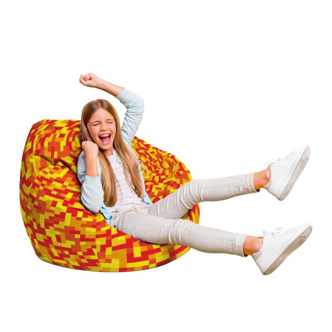 Fotoliu Units Puf Bean Bag tip para L, impermeabil, indoor/outdoor, sac interior, cu maner, 80 x 80 x 60 cm, Minecraft Foc BEANUNB-PR-L-EXT-200