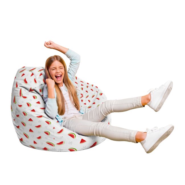 Fotoliu Units Puf Bean Bag tip para L, impermeabil, indoor/outdoor, sac interior, cu maner, 80 x 80 x 60 cm, alb cu felii de pepene BEANUNB-PR-L-EXT-037