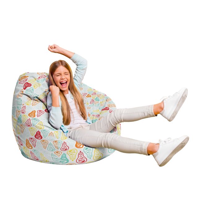 Fotoliu Units Puf Bean Bag tip para L, impermeabil, indoor/outdoor, sac interior, cu maner, 80 x 80 x 60 cm, alb cu pere multicolore BEANUNB-PR-L-EXT-044