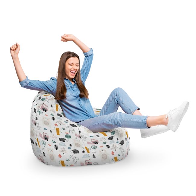 Fotoliu Units Puf Bean Bag tip para L, impermeabil, indoor/outdoor, sac interior, cu maner, 80 x 80 x 60 cm, arici si vulpe alb BEANUNB-PR-L-EXT-110