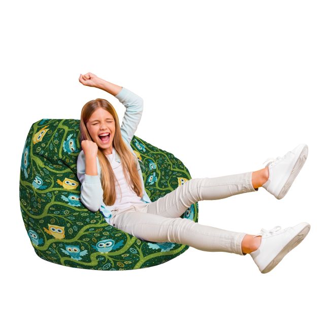 Fotoliu Units Puf Bean Bag tip para L, impermeabil, indoor/outdoor, sac interior, cu maner, 80 x 80 x 60 cm, bufnite verde BEANUNB-PR-L-EXT-144