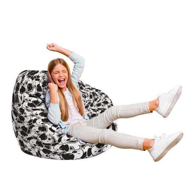 Fotoliu Units Puf Bean Bag tip para L, impermeabil, indoor/outdoor, sac interior, cu maner, 80 x 80 x 60 cm, caini alb-negru BEANUNB-PR-L-EXT-149