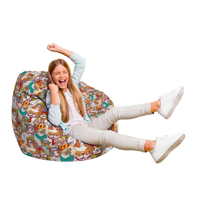 Fotoliu Units Puf Bean Bag tip para L, impermeabil, indoor/outdoor, sac interior, cu maner, 80 x 80 x 60 cm, caini hipster BEANUNB-PR-L-EXT-150