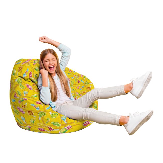 Fotoliu Units Puf Bean Bag tip para L, impermeabil, indoor/outdoor, sac interior, cu maner, 80 x 80 x 60 cm, candies fundal galben BEANUNB-PR-L-EXT-062