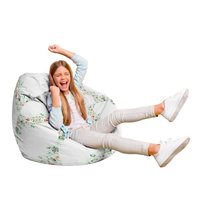 Fotoliu Units Puf Bean Bag tip para L, impermeabil, indoor/outdoor, sac interior, cu maner, 80 x 80 x 60 cm, floral alb BEANUNB-PR-L-EXT-033