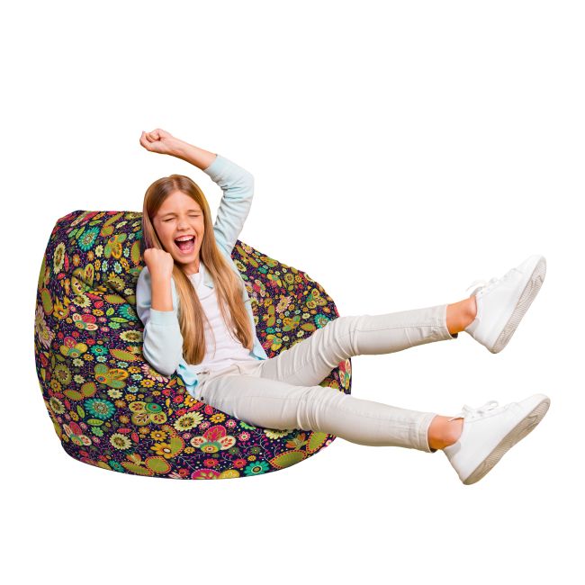 Fotoliu Units Puf Bean Bag tip para L, impermeabil, indoor/outdoor, sac interior, cu maner, 80 x 80 x 60 cm, flowers hippie BEANUNB-PR-L-EXT-067