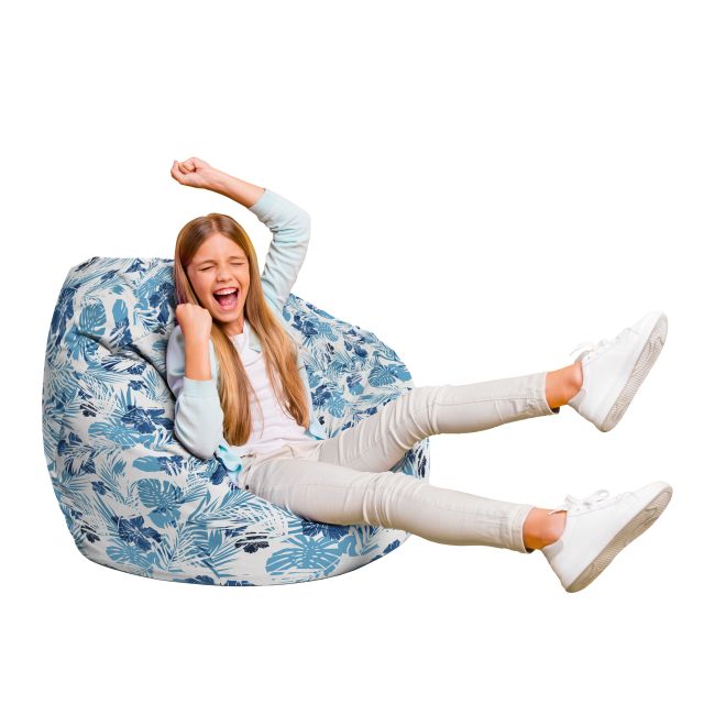 Fotoliu Units Puf Bean Bag tip para L, impermeabil, indoor/outdoor, sac interior, cu maner, 80 x 80 x 60 cm, frunze albastre BEANUNB-PR-L-EXT-048