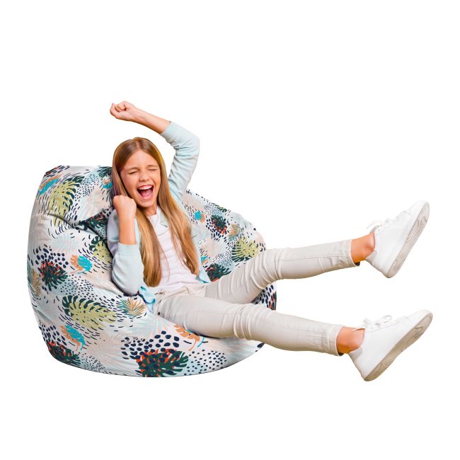 Fotoliu Units Puf Bean Bag tip para L, impermeabil, indoor/outdoor, sac interior, cu maner, 80 x 80 x 60 cm, frunze multicolore BEANUNB-PR-L-EXT-050