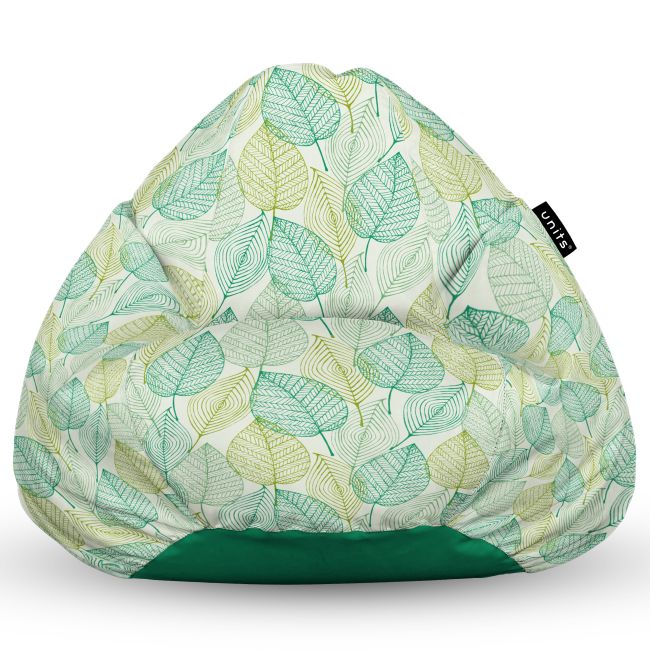 Fotoliu Units Puf Bean Bag tip para L, impermeabil, indoor/outdoor, sac interior, cu maner, 80 x 80 x 60 cm, frunze verzi si galbene BEANUNB-PR-L-EXT-017
