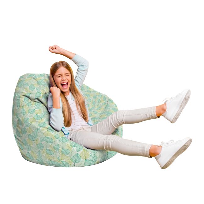 Fotoliu Units Puf Bean Bag tip para L, impermeabil, indoor/outdoor, sac interior, cu maner, 80 x 80 x 60 cm, frunze verzi si galbene BEANUNB-PR-L-EXT-017