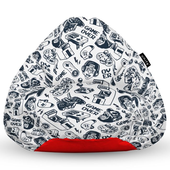 Fotoliu Units Puf Bean Bag tip para L, impermeabil, indoor/outdoor, sac interior, cu maner, 80 x 80 x 60 cm, game over BEANUNB-PR-L-EXT-121