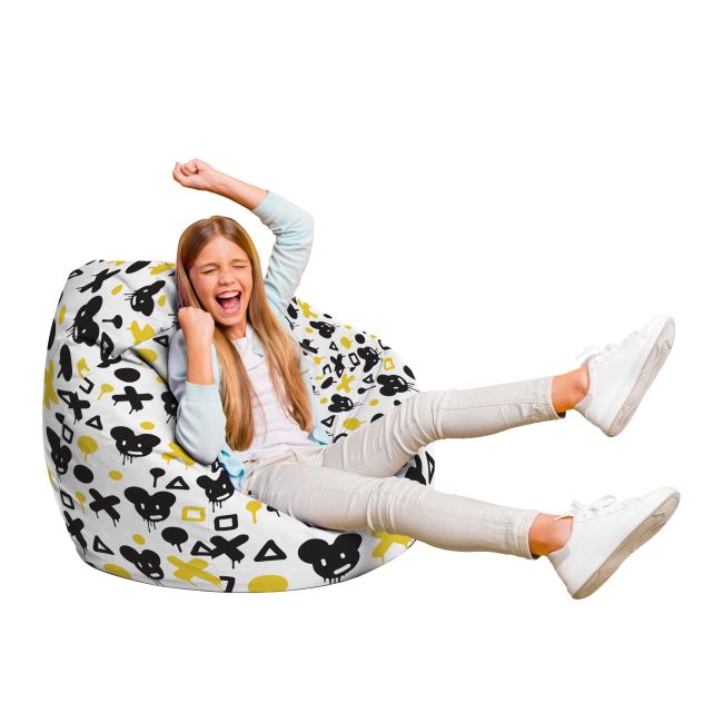 Fotoliu Units Puf Bean Bag tip para L, impermeabil, indoor/outdoor, sac interior, cu maner, 80 x 80 x 60 cm, graffiti XO mice BEANUNB-PR-L-EXT-100