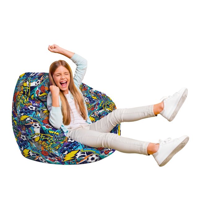 Fotoliu Units Puf Bean Bag tip para L, impermeabil, indoor/outdoor, sac interior, cu maner, 80 x 80 x 60 cm, graffiti sport BEANUNB-PR-L-EXT-097