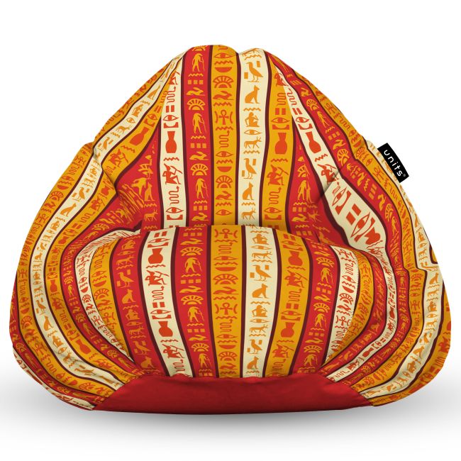 Fotoliu Units Puf Bean Bag tip para L, impermeabil, indoor/outdoor, sac interior, cu maner, 80 x 80 x 60 cm, hieroglife egiptene BEANUNB-PR-L-EXT-039