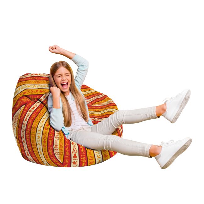 Fotoliu Units Puf Bean Bag tip para L, impermeabil, indoor/outdoor, sac interior, cu maner, 80 x 80 x 60 cm, hieroglife egiptene BEANUNB-PR-L-EXT-039