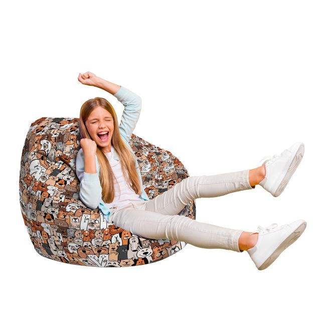 Fotoliu Units Puf Bean Bag tip para L, impermeabil, indoor/outdoor, sac interior, cu maner, 80 x 80 x 60 cm, invazia animalelor BEANUNB-PR-L-EXT-109