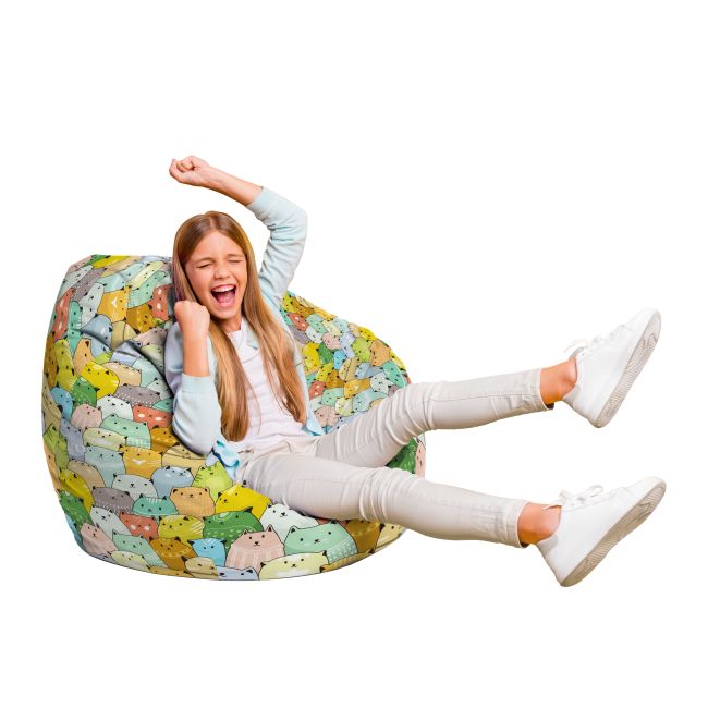 Fotoliu Units Puf Bean Bag tip para L, impermeabil, indoor/outdoor, sac interior, cu maner, 80 x 80 x 60 cm, invazia pisicilor ocru BEANUNB-PR-L-EXT-077