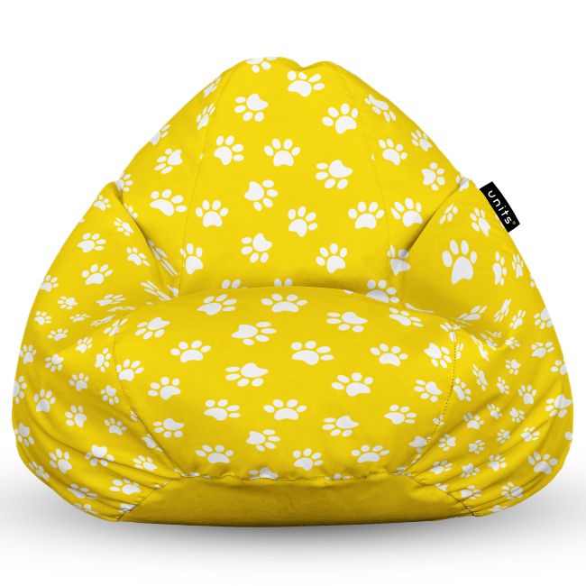 Fotoliu Units Puf Bean Bag tip para L, impermeabil, indoor/outdoor, sac interior, cu maner, 80 x 80 x 60 cm, labute pisica fundal galben BEANUNB-PR-L-EXT-079