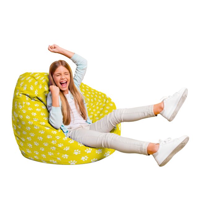 Fotoliu Units Puf Bean Bag tip para L, impermeabil, indoor/outdoor, sac interior, cu maner, 80 x 80 x 60 cm, labute pisica fundal galben BEANUNB-PR-L-EXT-079