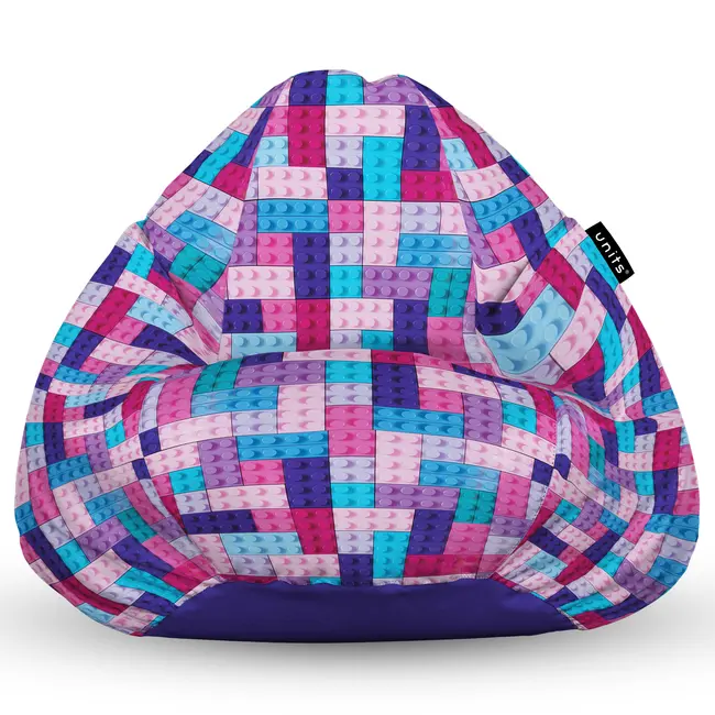 Fotoliu Units Puf Bean Bag tip para L, impermeabil, indoor/outdoor, sac interior, cu maner, 80 x 80 x 60 cm, lego tetris mov BEANUNB-PR-L-EXT-070