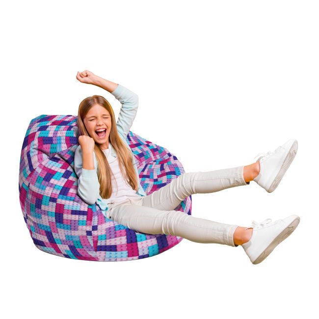 Fotoliu Units Puf Bean Bag tip para L, impermeabil, indoor/outdoor, sac interior, cu maner, 80 x 80 x 60 cm, lego tetris mov BEANUNB-PR-L-EXT-070