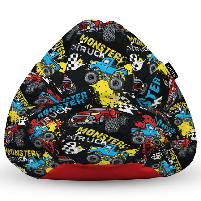Fotoliu Units Puf Bean Bag tip para L, impermeabil, indoor/outdoor, sac interior, cu maner, 80 x 80 x 60 cm, monster truck BEANUNB-PR-L-EXT-085