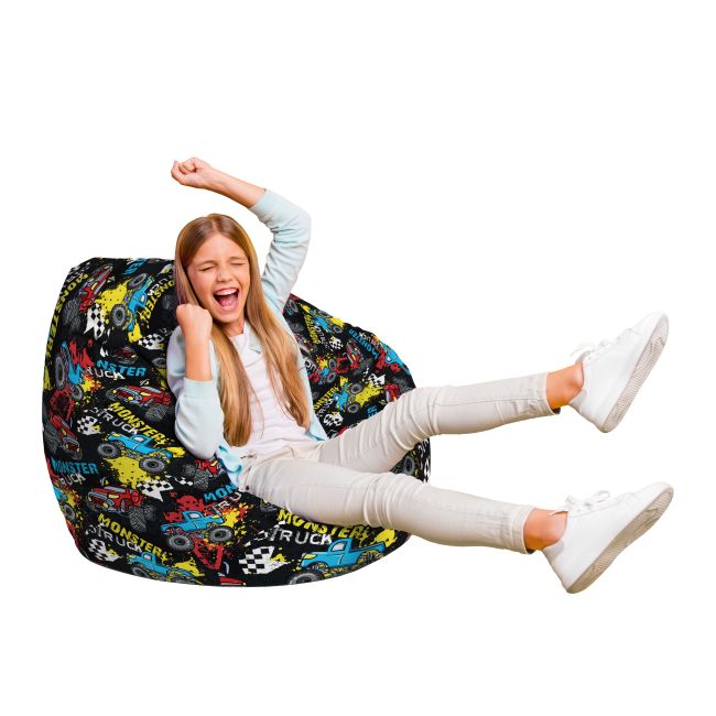 Fotoliu Units Puf Bean Bag tip para L, impermeabil, indoor/outdoor, sac interior, cu maner, 80 x 80 x 60 cm, monster truck BEANUNB-PR-L-EXT-085