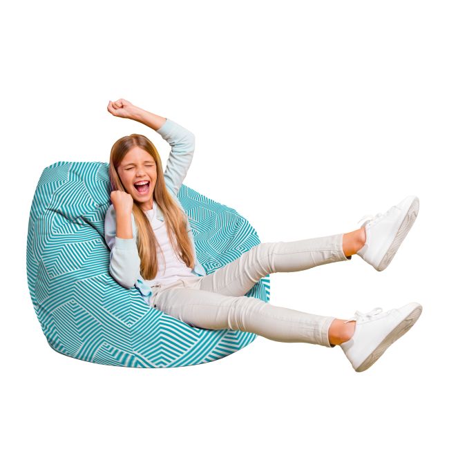 Fotoliu Units Puf Bean Bag tip para L, impermeabil, indoor/outdoor, sac interior, cu maner, 80 x 80 x 60 cm, motiv alb cu bleu BEANUNB-PR-L-EXT-022