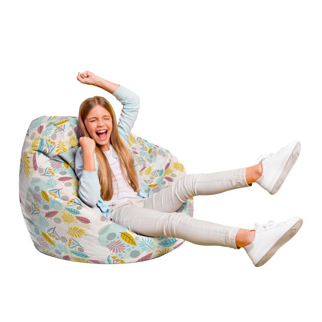 Fotoliu Units Puf Bean Bag tip para L, impermeabil, indoor/outdoor, sac interior, cu maner, 80 x 80 x 60 cm, multicolor cu frunze BEANUNB-PR-L-EXT-007