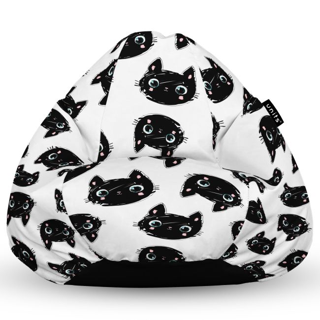 Fotoliu Units Puf Bean Bag tip para L, impermeabil, indoor/outdoor, sac interior, cu maner, 80 x 80 x 60 cm, pisici alb-negru BEANUNB-PR-L-EXT-075