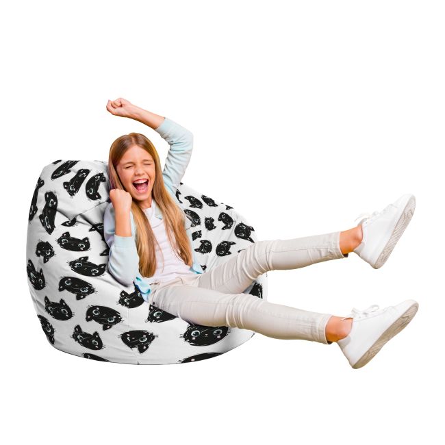 Fotoliu Units Puf Bean Bag tip para L, impermeabil, indoor/outdoor, sac interior, cu maner, 80 x 80 x 60 cm, pisici alb-negru BEANUNB-PR-L-EXT-075