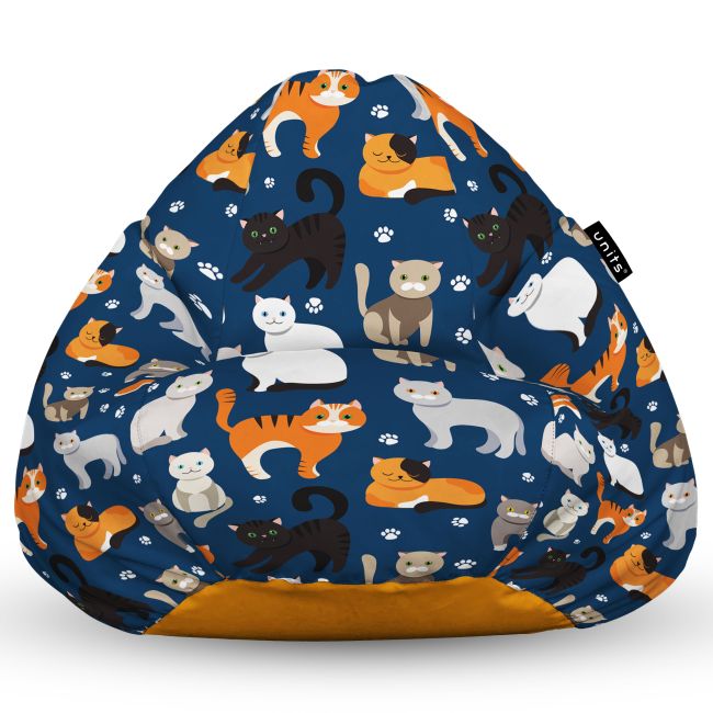 Fotoliu Units Puf Bean Bag tip para L, impermeabil, indoor/outdoor, sac interior, cu maner, 80 x 80 x 60 cm, pisici fundal albastru BEANUNB-PR-L-EXT-082