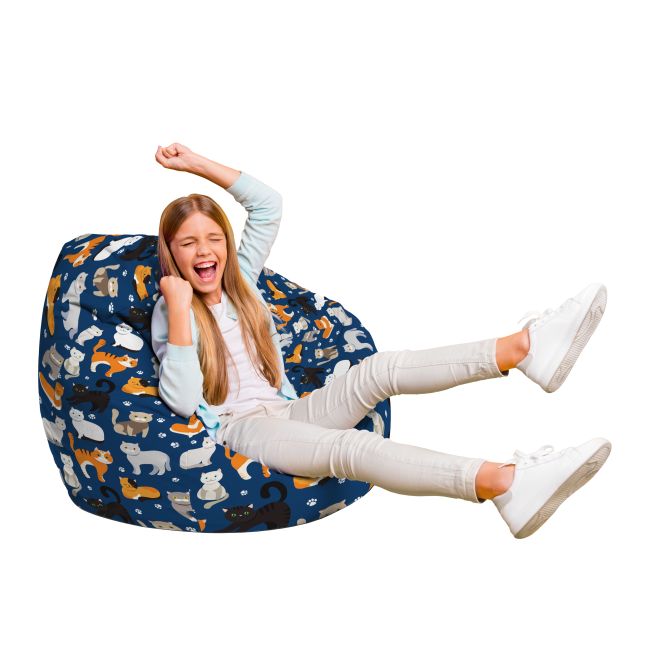 Fotoliu Units Puf Bean Bag tip para L, impermeabil, indoor/outdoor, sac interior, cu maner, 80 x 80 x 60 cm, pisici fundal albastru BEANUNB-PR-L-EXT-082