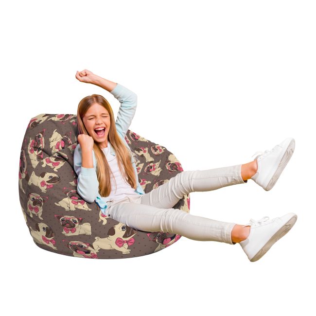 Fotoliu Units Puf Bean Bag tip para L, impermeabil, indoor/outdoor, sac interior, cu maner, 80 x 80 x 60 cm, pugs cu ochelari BEANUNB-PR-L-EXT-151