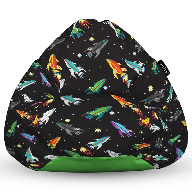 Fotoliu Units Puf Bean Bag tip para L, impermeabil, indoor/outdoor, sac interior, cu maner, 80 x 80 x 60 cm, retro space ships BEANUNB-PR-L-EXT-128