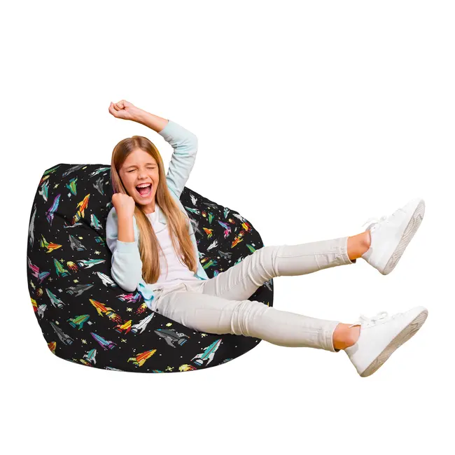 Fotoliu Units Puf Bean Bag tip para L, impermeabil, indoor/outdoor, sac interior, cu maner, 80 x 80 x 60 cm, retro space ships BEANUNB-PR-L-EXT-128