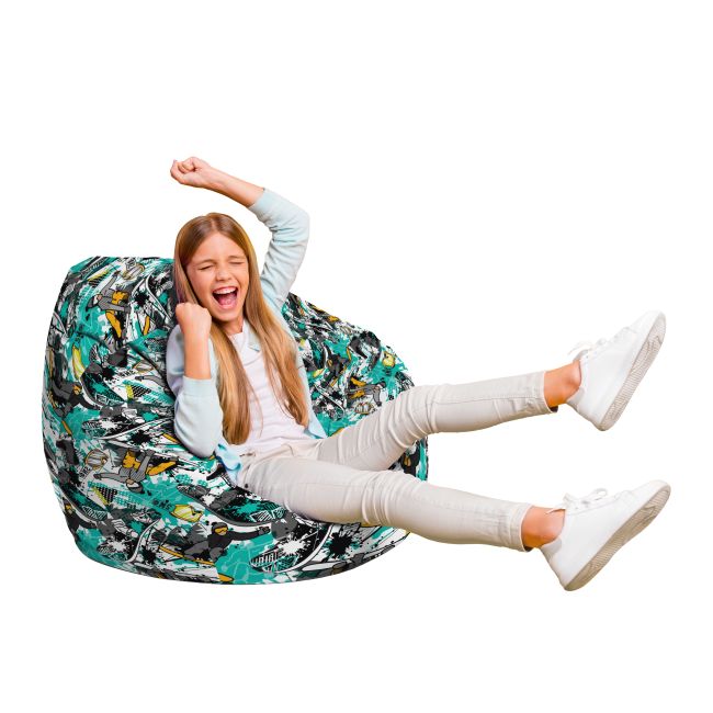 Fotoliu Units Puf Bean Bag tip para L, impermeabil, indoor/outdoor, sac interior, cu maner, 80 x 80 x 60 cm, snowboard BEANUNB-PR-L-EXT-094