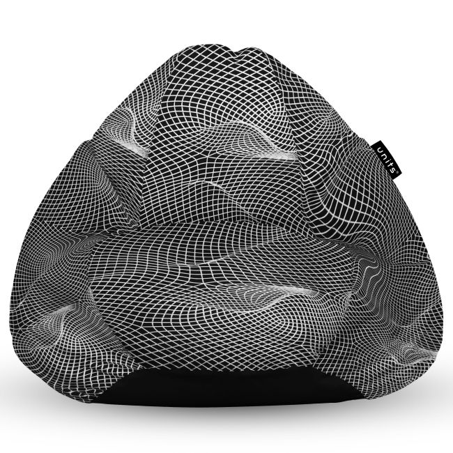 Fotoliu Units Puf Bean Bag tip para L, impermeabil, indoor/outdoor, sac interior, cu maner, 80 x 80 x 60 cm, topografic negru BEANUNB-PR-L-EXT-051
