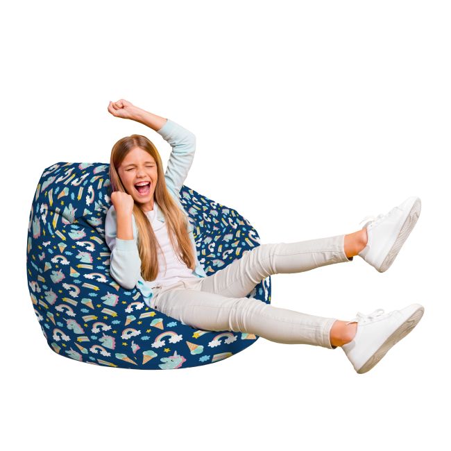Fotoliu Units Puf Bean Bag tip para L, impermeabil, indoor/outdoor, sac interior, cu maner, 80 x 80 x 60 cm, unicorns and ice-cream BEANUNB-PR-L-EXT-061