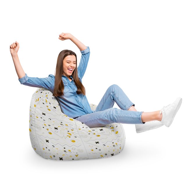 Fotoliu Units Puf Bean Bag tip para XL, impermeabil, indoor/outdoor, sac interior, cu maner, 90 x 85 x 65 cm, Memphis alb cu galben BEANUNB-PR-XL-EXT-031