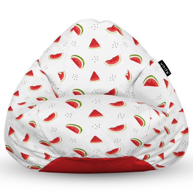 Fotoliu Units Puf Bean Bag tip para XL, impermeabil, indoor/outdoor, sac interior, cu maner, 90 x 85 x 65 cm, alb cu felii de pepene BEANUNB-PR-XL-EXT-037