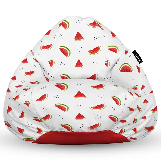 Fotoliu Units Puf Bean Bag tip para XL, impermeabil, indoor/outdoor, sac interior, cu maner, 90 x 85 x 65 cm, alb cu felii de pepene BEANUNB-PR-XL-EXT-037