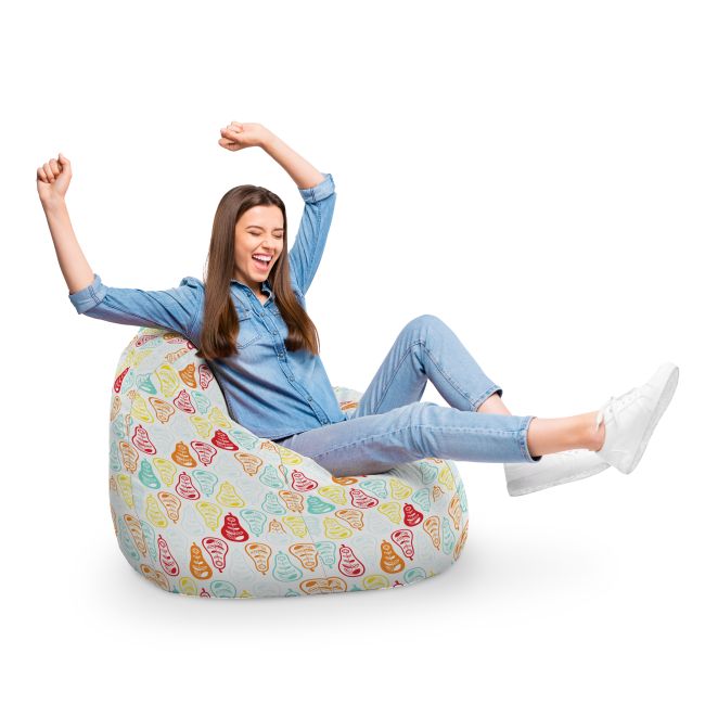 Fotoliu Units Puf Bean Bag tip para XL, impermeabil, indoor/outdoor, sac interior, cu maner, 90 x 85 x 65 cm, alb cu pere multicolore BEANUNB-PR-XL-EXT-044